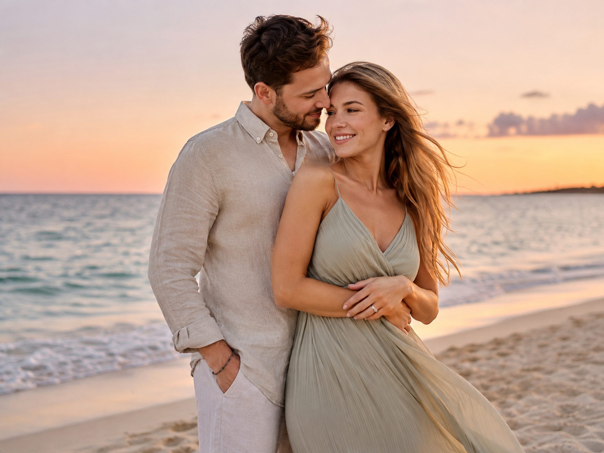 Beach engagement at sunset